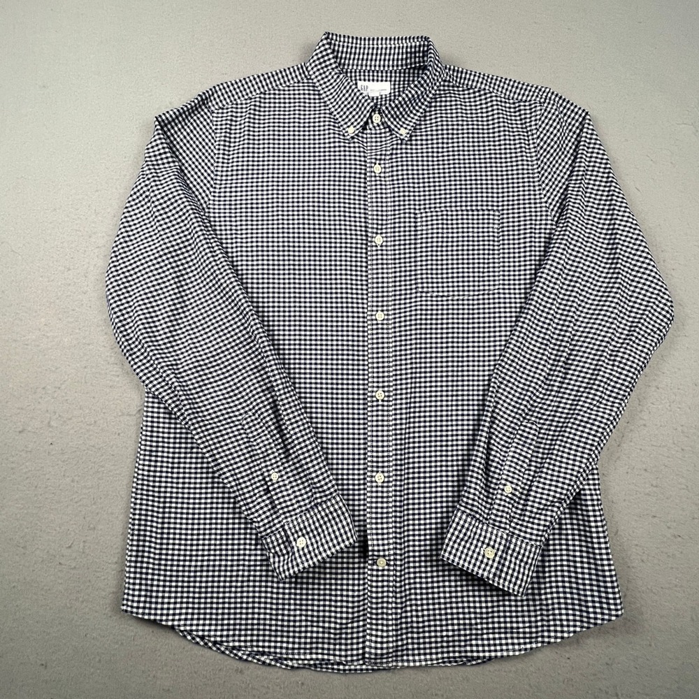 Gap Oxford Shirt Mens Large Blue Gingham Check Standard Fit Stretch Casual Prep